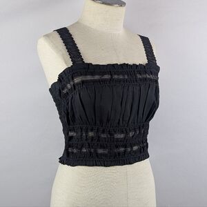ALLSAINTS Talia Lace Cropped Top Square Neckline Ruffled Smocked Black 6 NWT